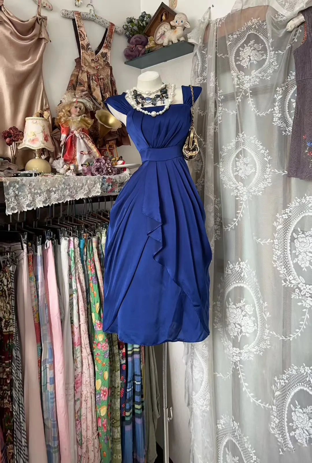 Royal Blue Chiffon Midi Prom Dress Homecoming Dress