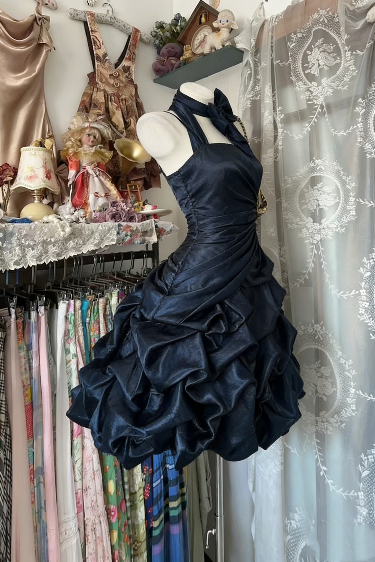 A Line Satin Short Birthday Dress Short Prom Dress Ruched Halter Neck Mini Dress J9306