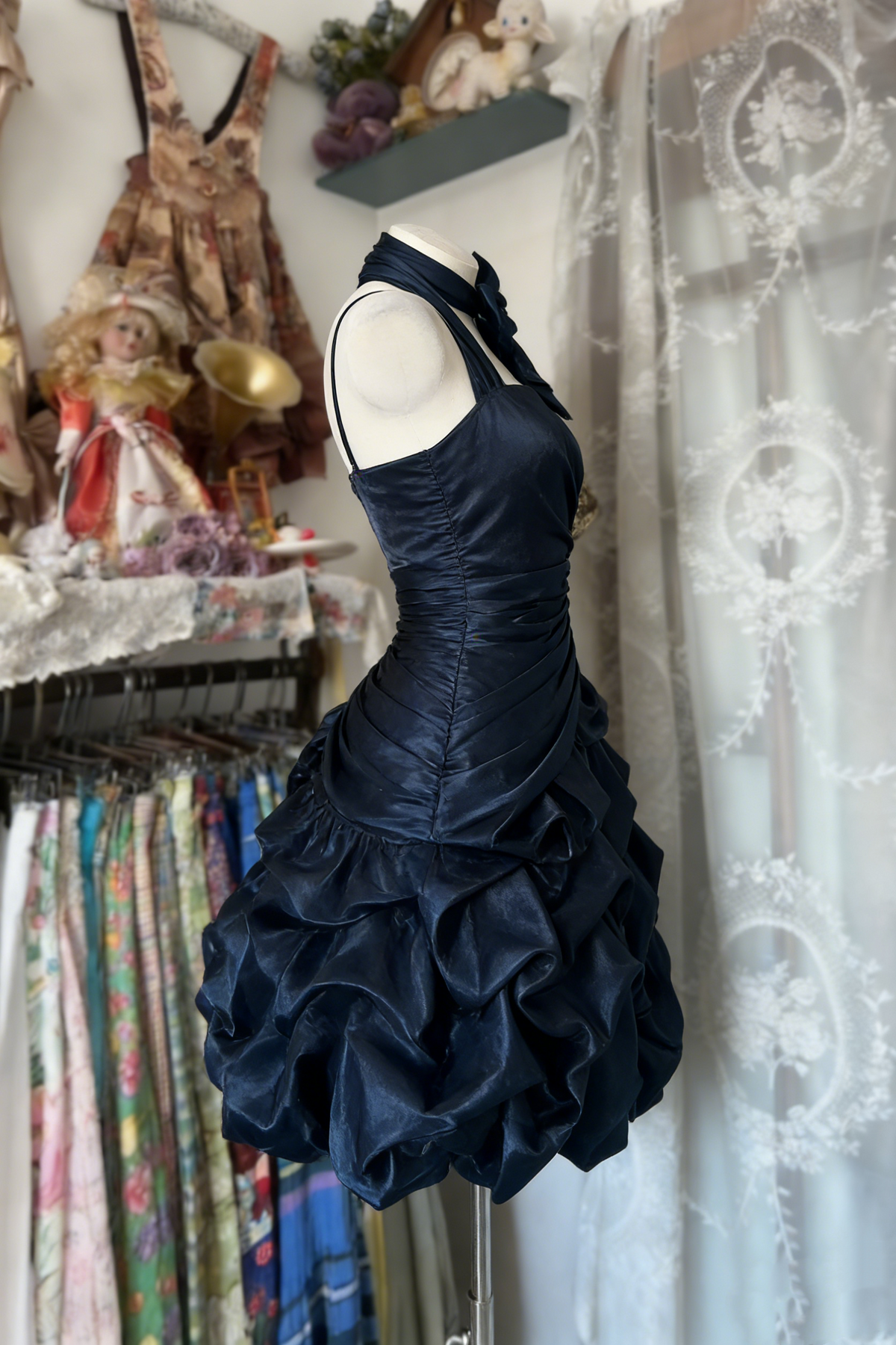A Line Satin Short Birthday Dress Short Prom Dress Ruched Halter Neck Mini Dress J9306