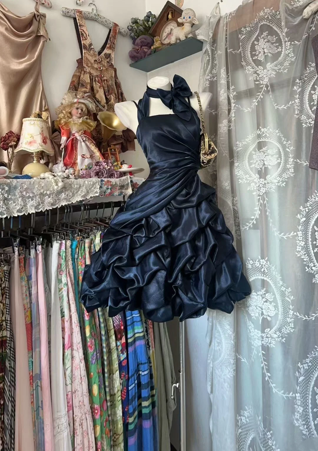 A Line Satin Short Birthday Dress Short Prom Dress Ruched Halter Neck Mini Dress J9306