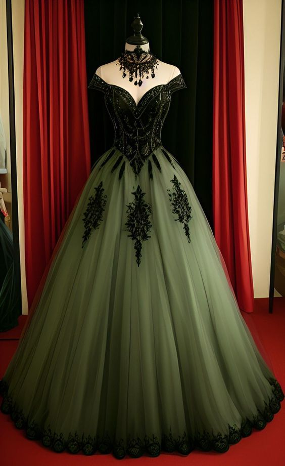 A-Line Green Tulle Prom Dress Formal Princess Birthday Dresses