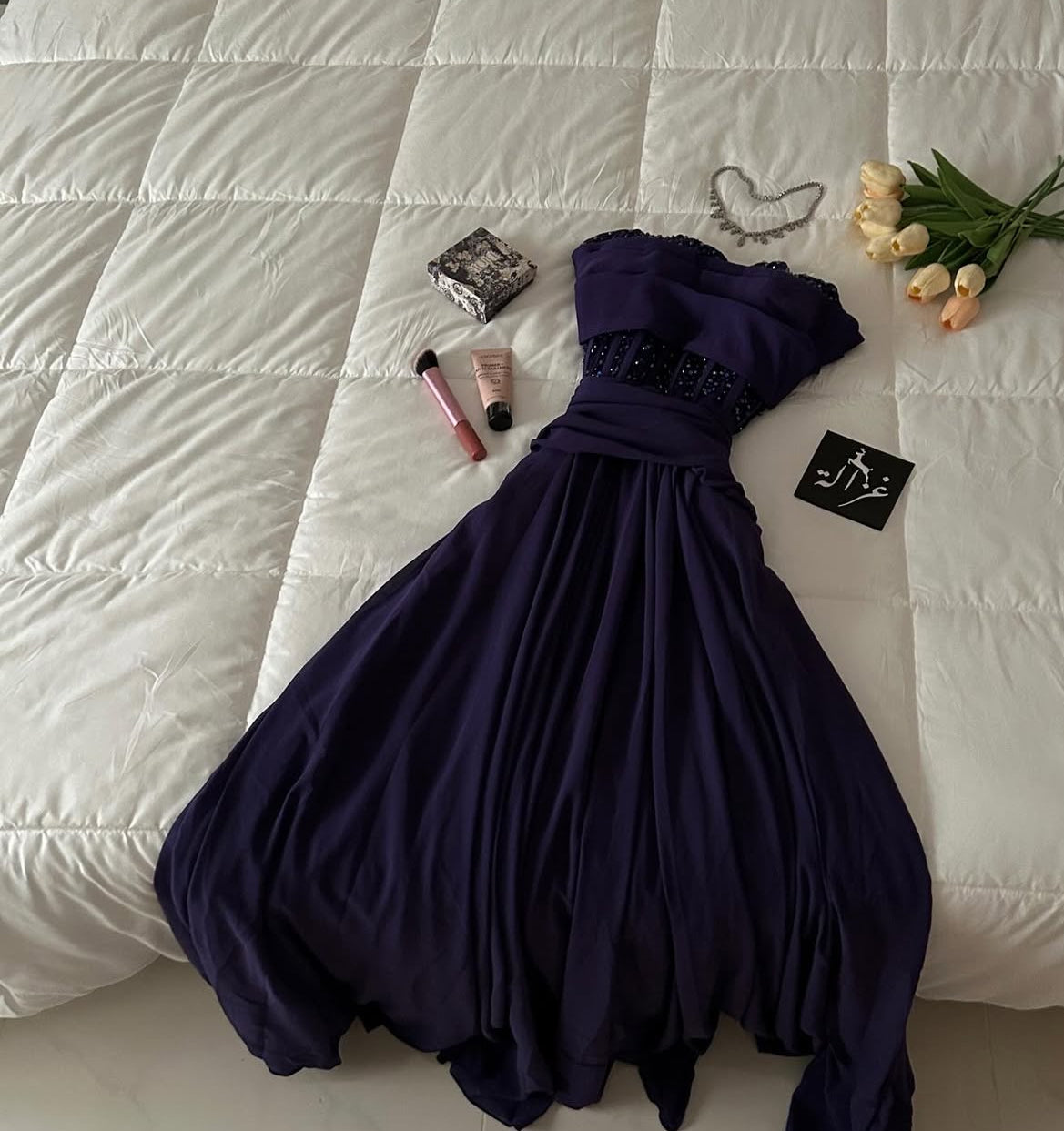 Strapless A Line Purple Prom Dress Chiffon Sequin Formal Dress J9321