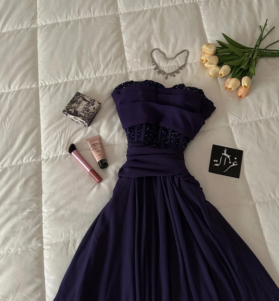 Strapless A Line Purple Prom Dress Chiffon Sequin Formal Dress J9321