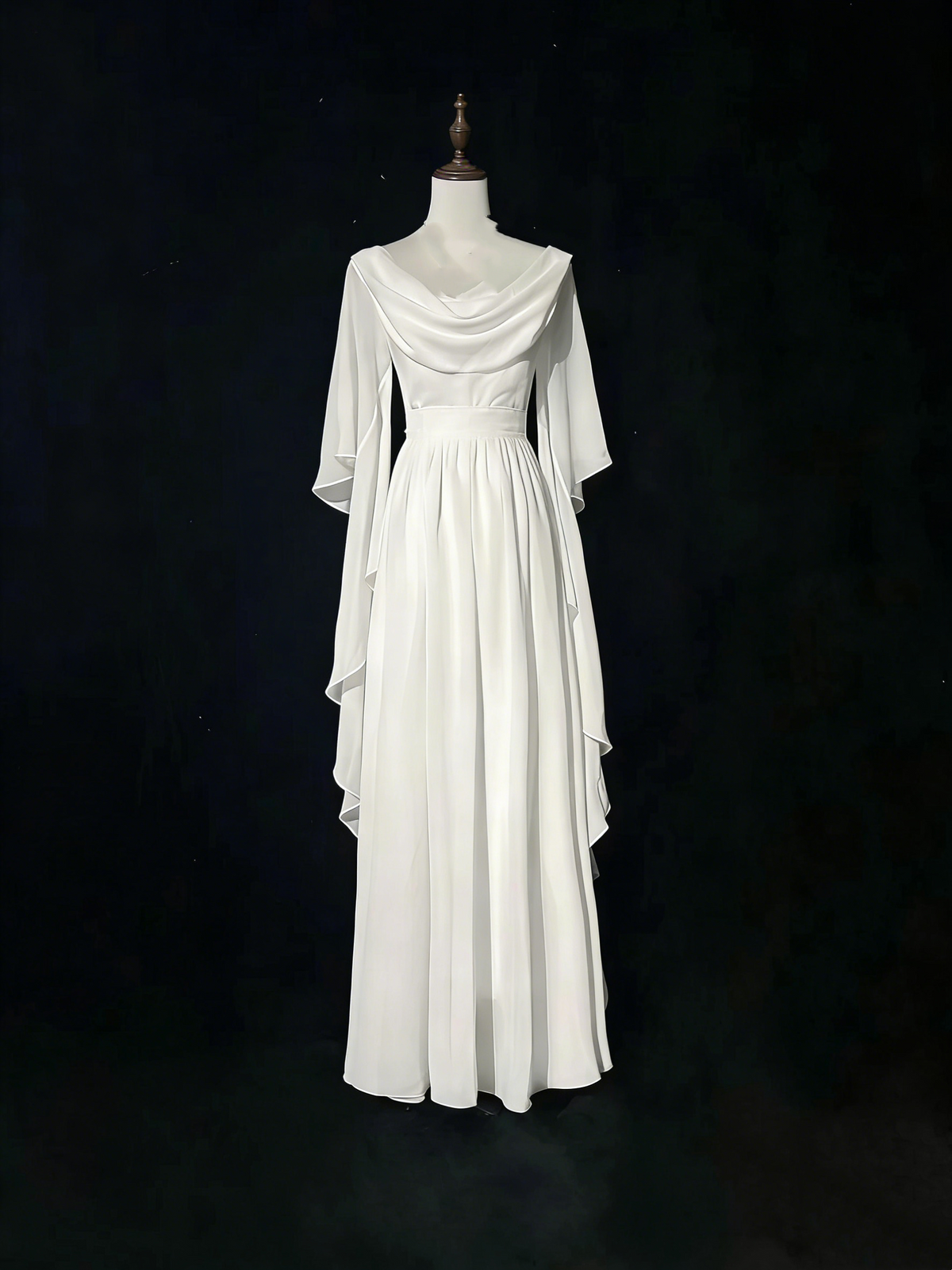 A-Line White Long Sleeves Wedding Dress Modest Evening Dress