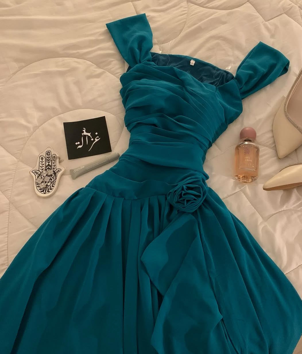 A Line Chiffon Teal Prom Dress Formal Wedding Guest Dress J9338