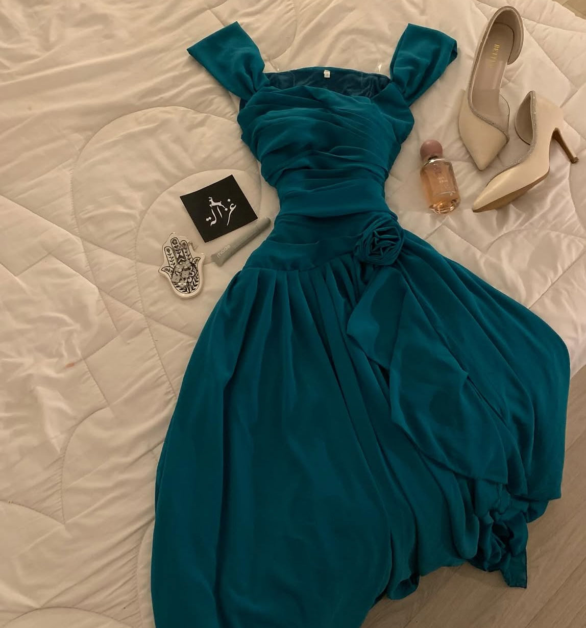 A Line Chiffon Teal Prom Dress Formal Wedding Guest Dress J9338