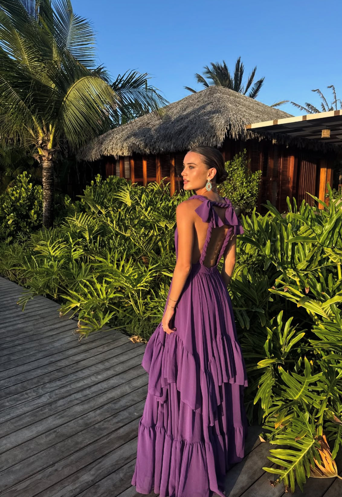 Purple Backless Wedding Guest Dress Chiffon Formal Party Dress J9343