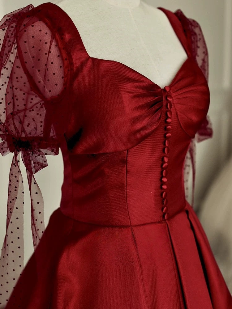 A-Line Sweetheart Burgundy Satin Evening & Prom Dress