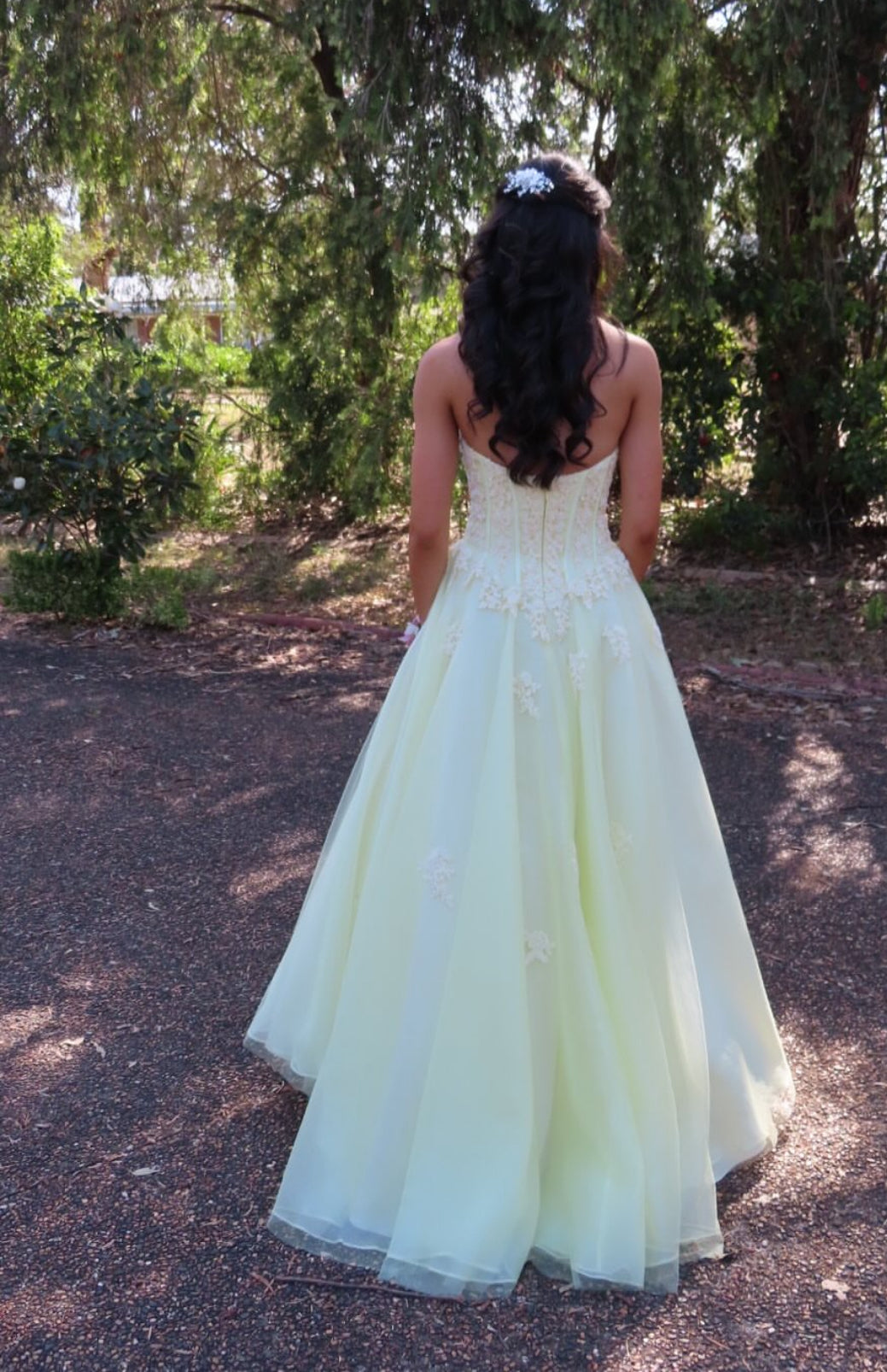 Strapless A Line Yellow Prom Dress Tulle Evening Dress J9355
