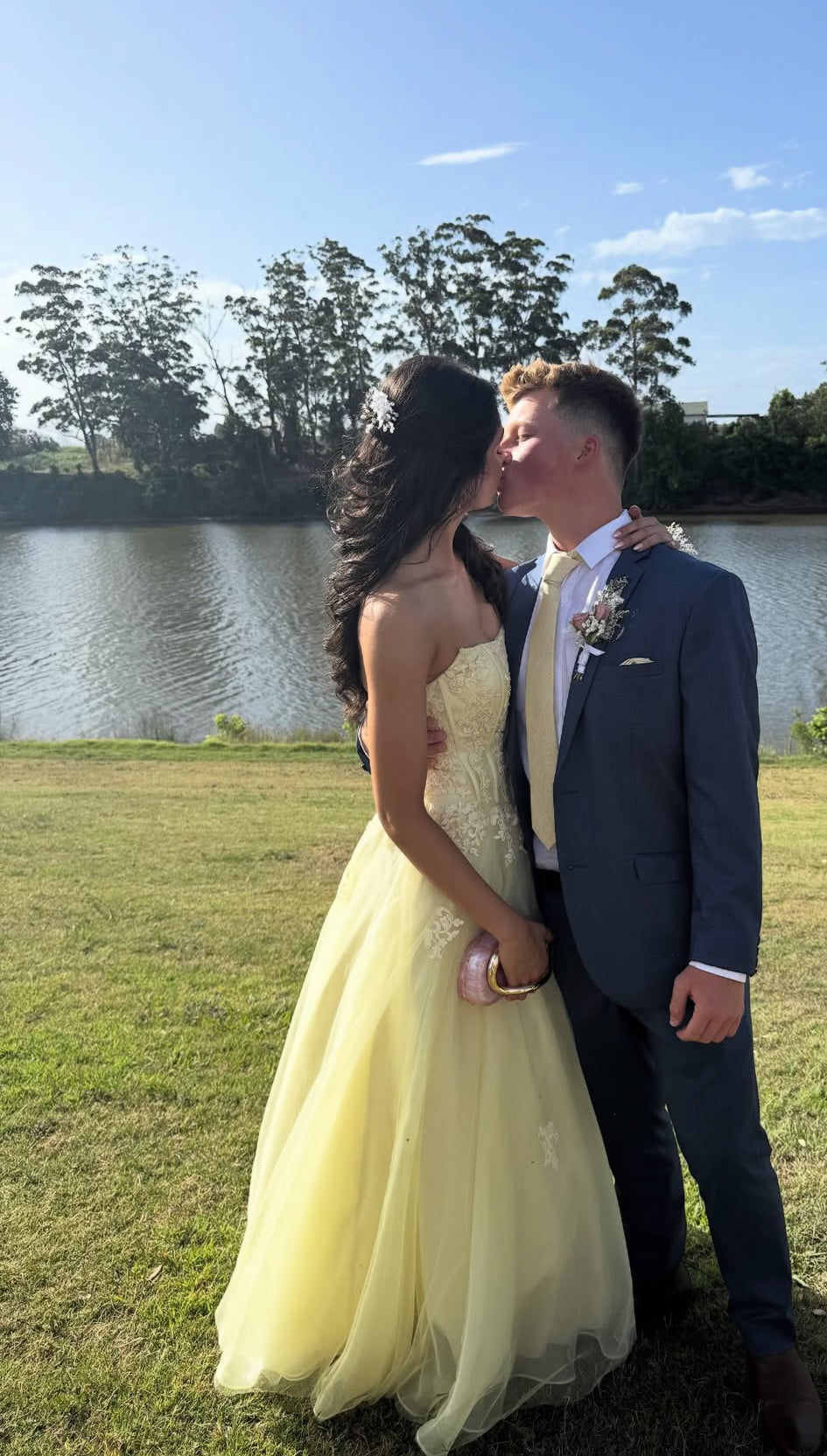 Strapless A Line Yellow Prom Dress Tulle Evening Dress J9355