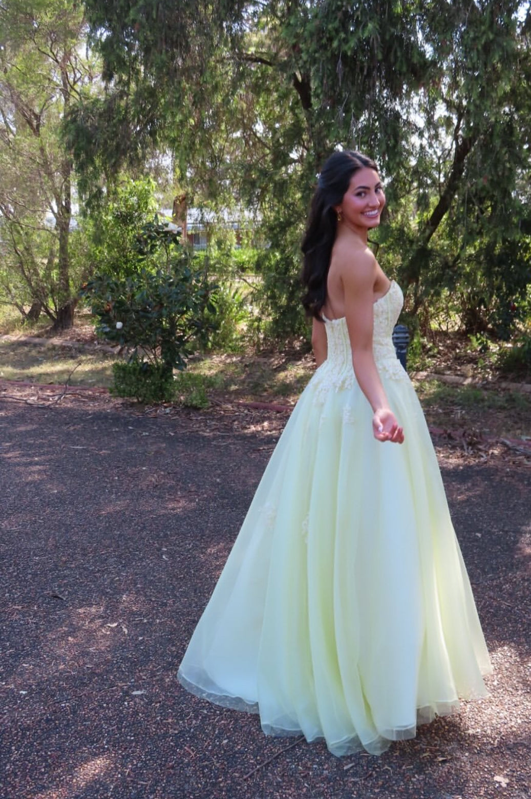 Strapless A Line Yellow Prom Dress Tulle Evening Dress J9355