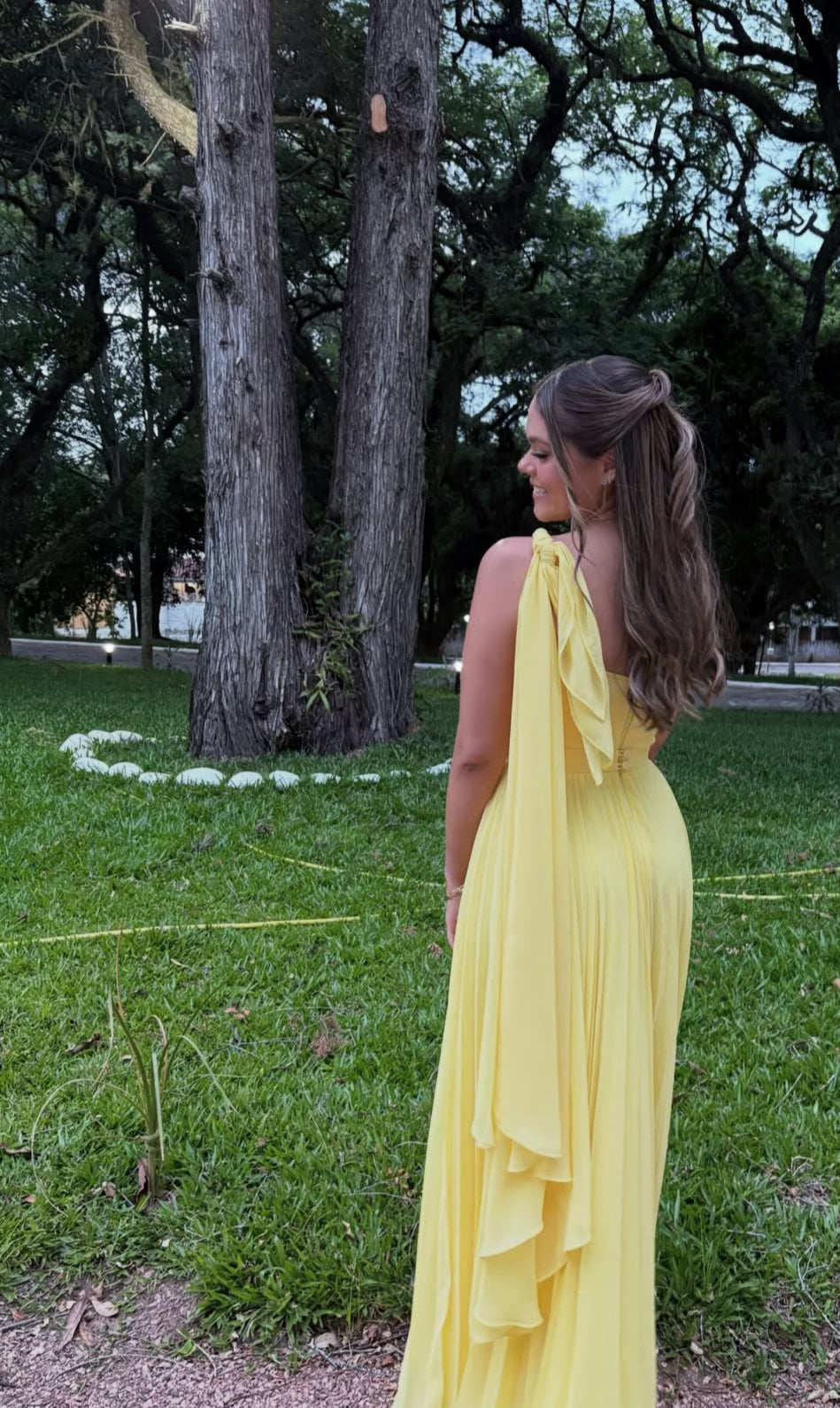 One Shoulder Chiffon A Line Yellow Prom Dress Formal Evening Dress J9356