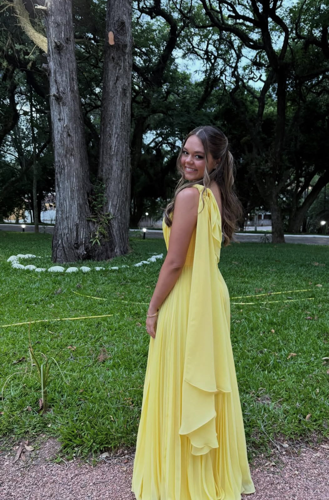 One Shoulder Chiffon A Line Yellow Prom Dress Formal Evening Dress J9356