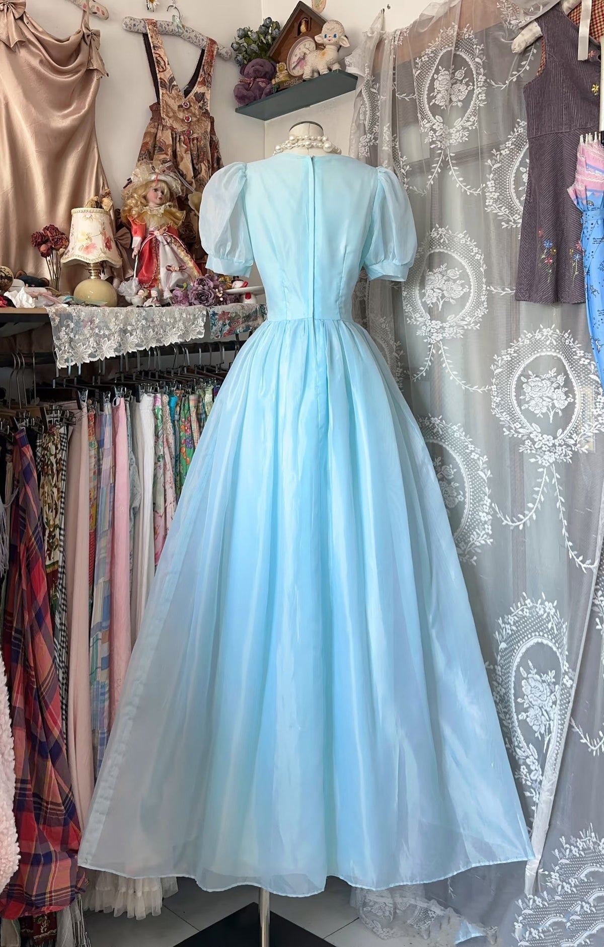 Short Sleeves A-Line Blue Prom Dress Formal Party Dress