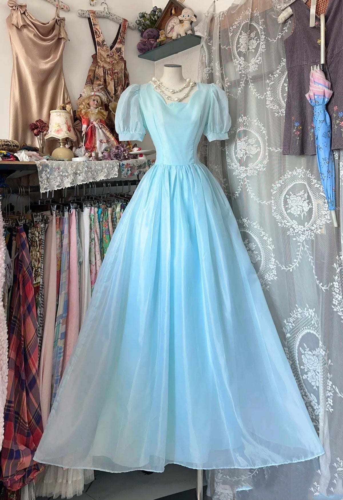 Short Sleeves A-Line Blue Prom Dress Formal Party Dress