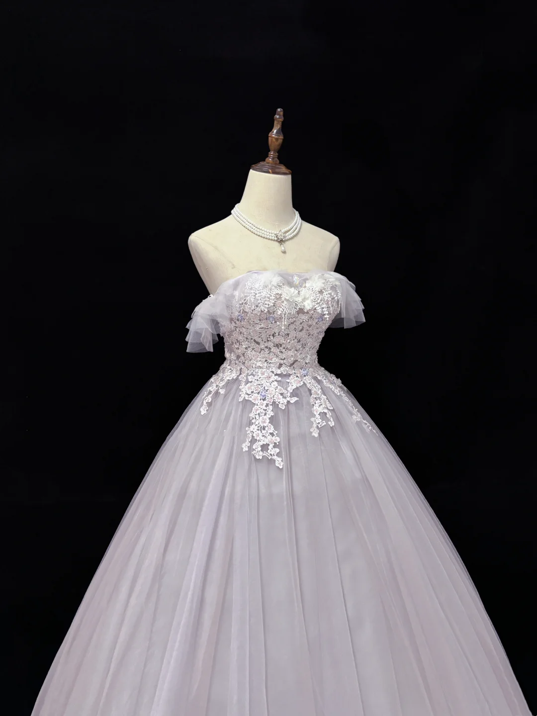 Off-the-Shoulder Tulle Prom Dress Applique Formal Party Dress