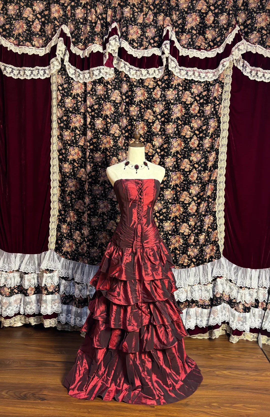 Strapless Burgundy Layered Prom & Evening Dress Formal Dress