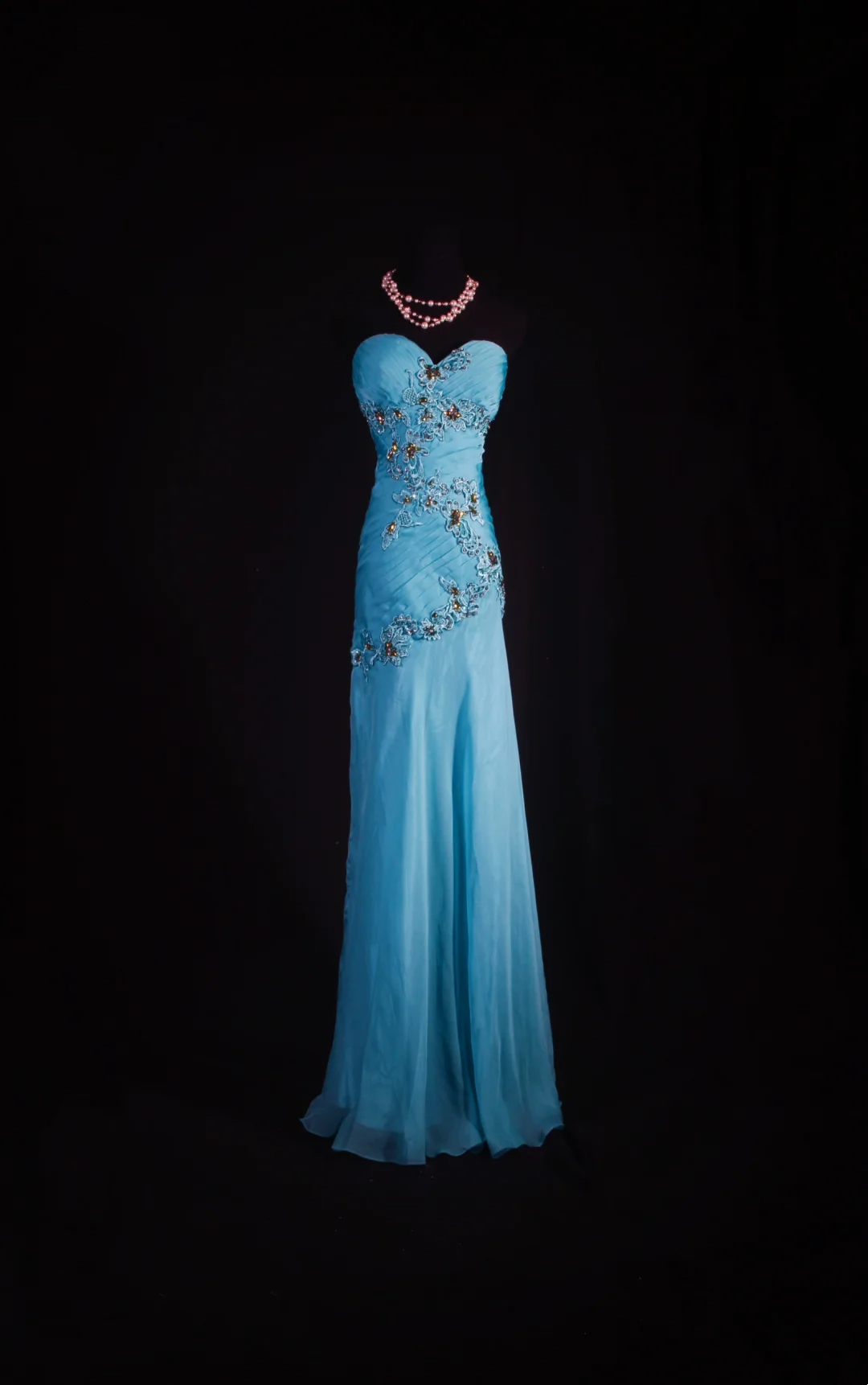Strapless Blue Chiffon Prom Dress Applique Evening Dress Formal Party Dress