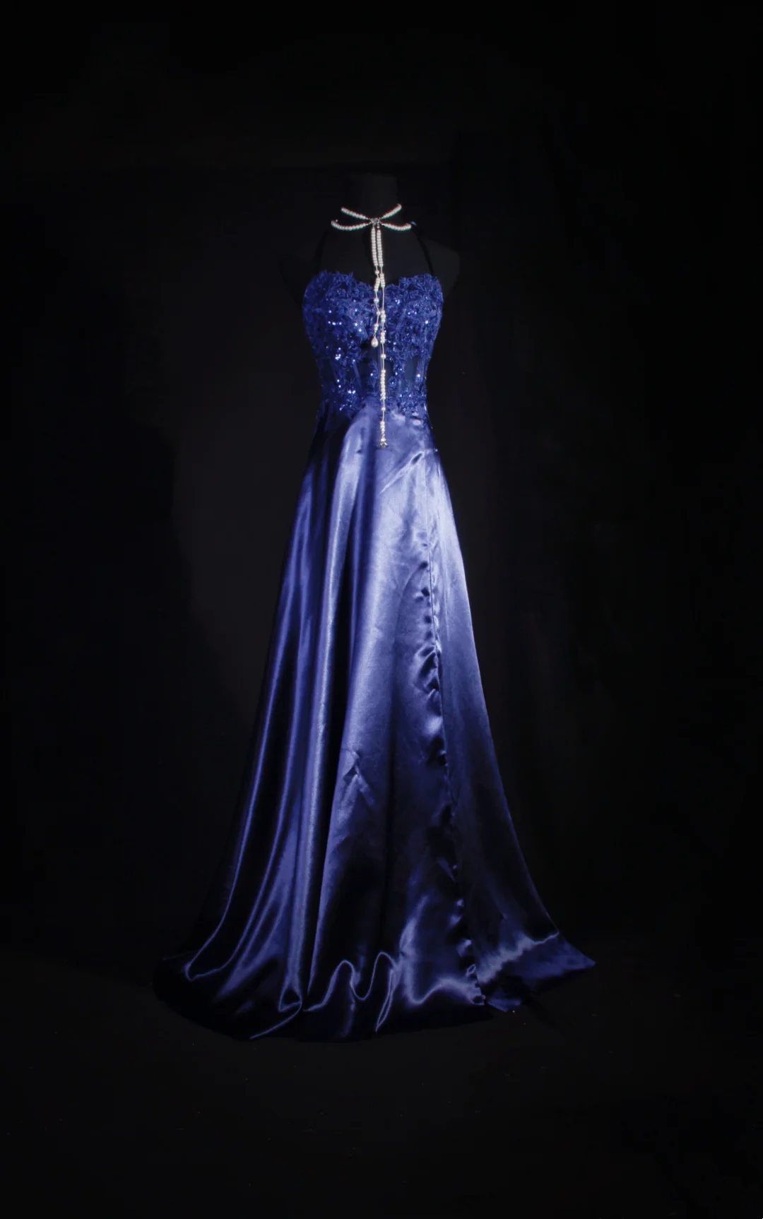 Navy Blue Sweetheart Satin Prom Dress Applique Evening Dress Formal Party Dress