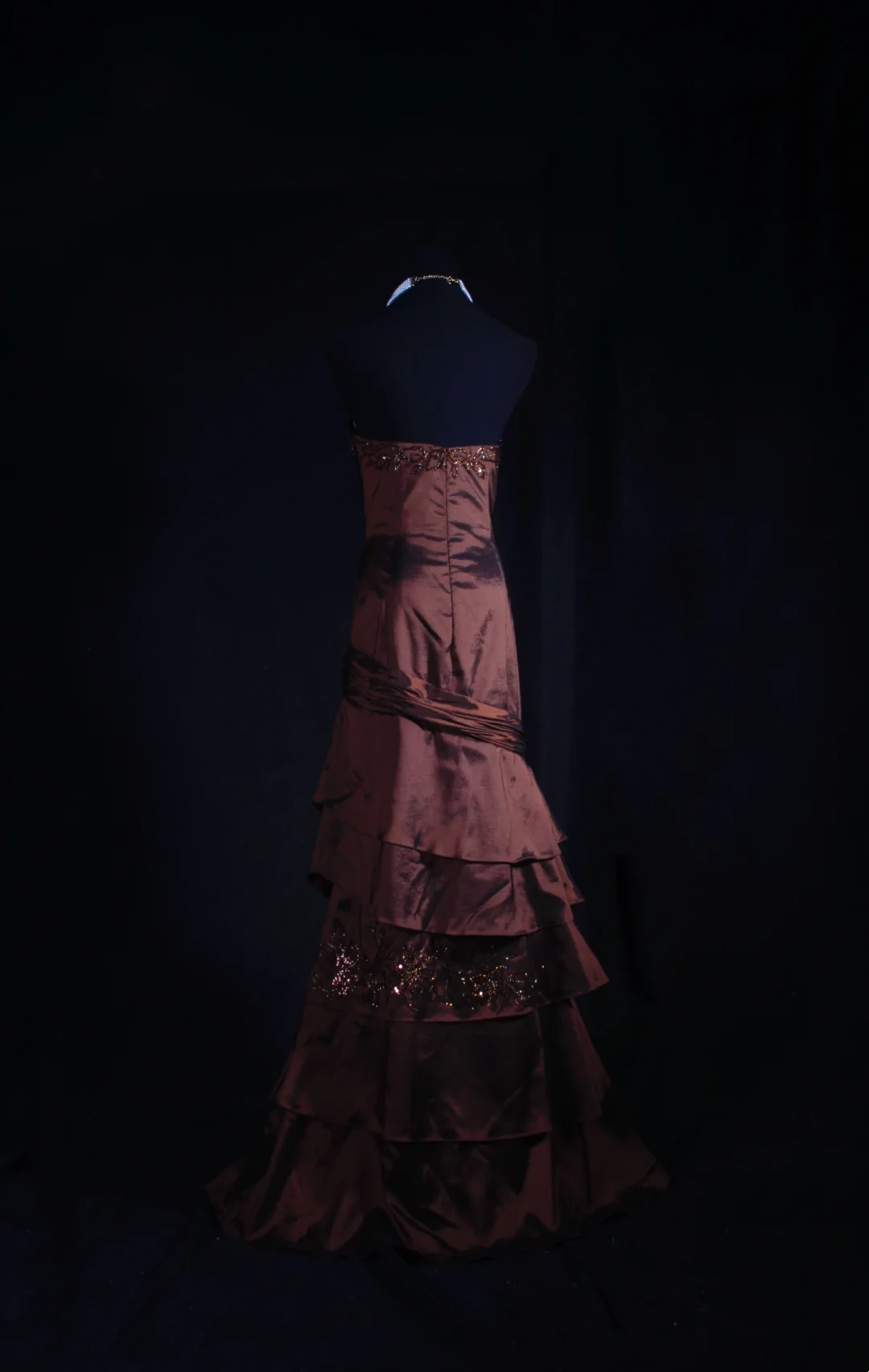 Strapless Brown Beaded Satin Prom Dress Layered Formal Evening Dress J9417