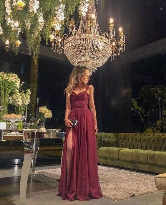 A-Line Burgundy Long Evening Dress Party Gowns Prom Dress