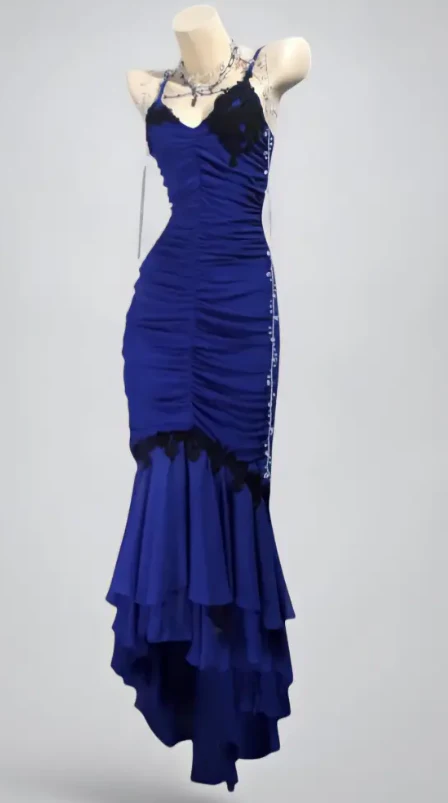 Mermaid Long Prom Dresses Chiffon Blue Formal Dresses Evening Dresses