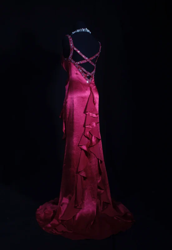 Vintage V-neck Sheath Long Prom Dresses Satin Pink Evening Dresses J9431