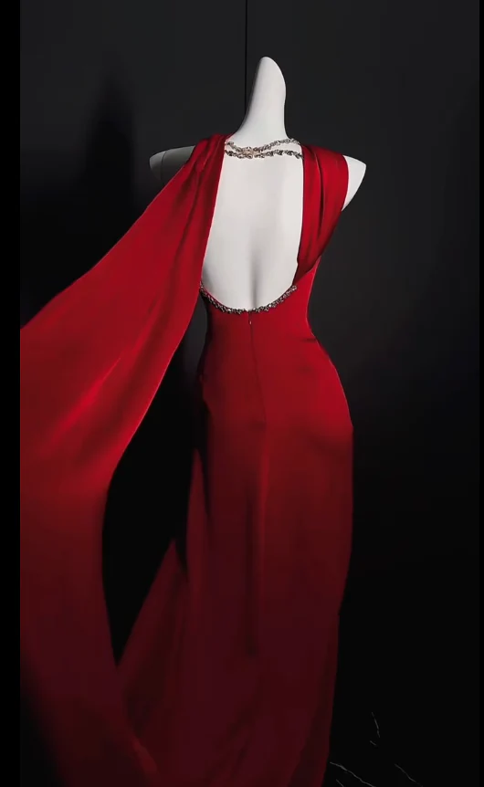 Sheath Red Long Prom Dresses Evening Dresses Formal Party Dresses