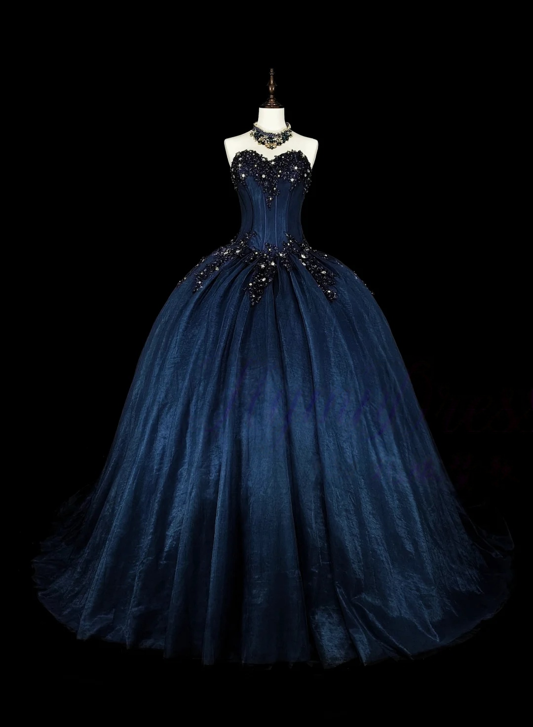 Sweetheart Navy Blue Prom Dress Tulle Birthday Party Dress J9454