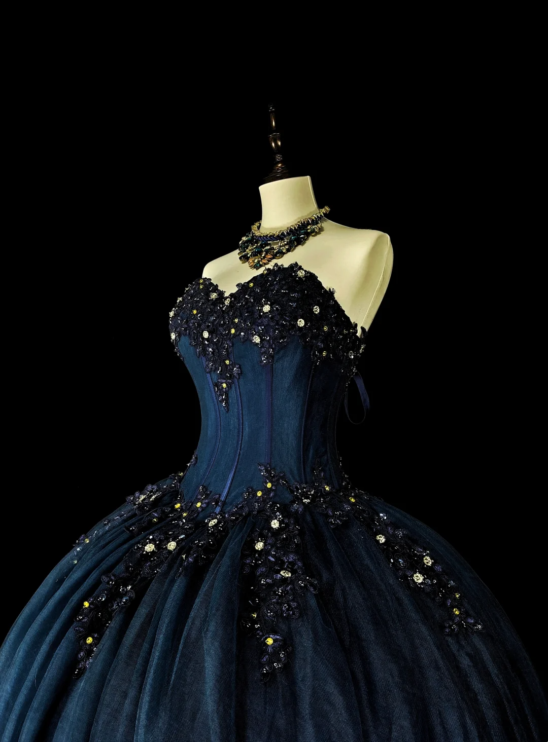 Sweetheart Navy Blue Prom Dress Tulle Birthday Party Dress J9454