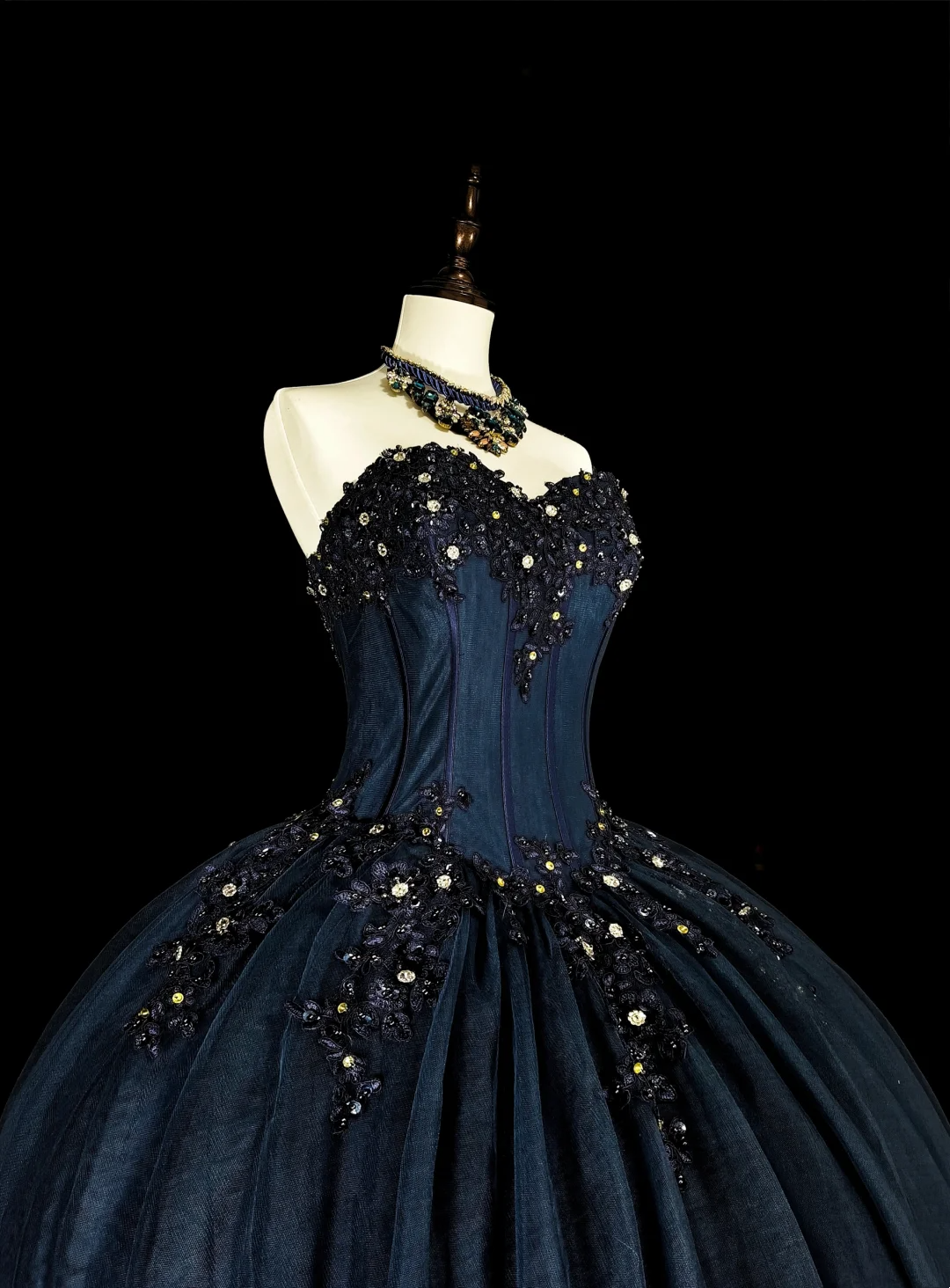 Sweetheart Navy Blue Prom Dress Tulle Birthday Party Dress J9454