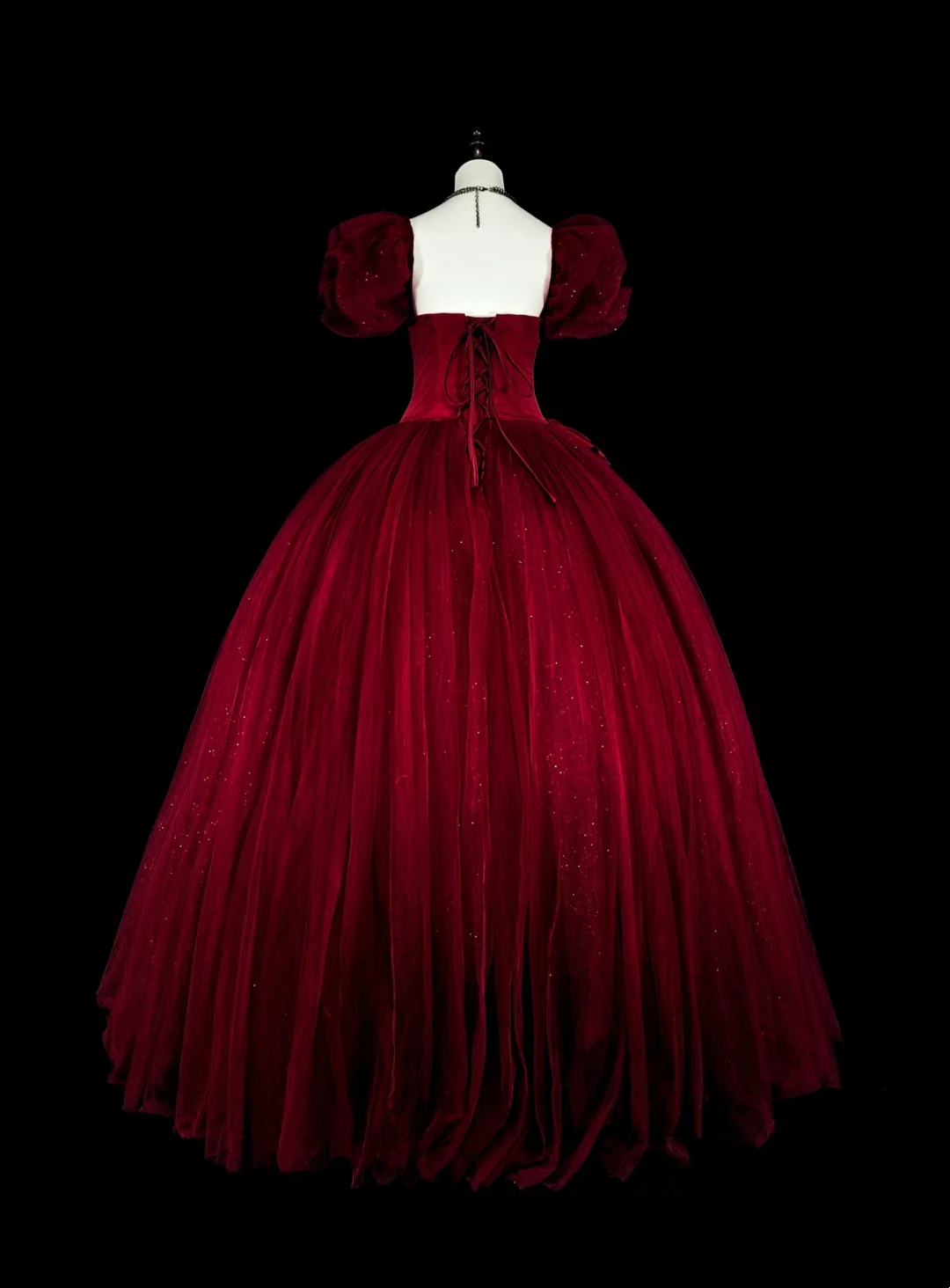 A-Line Burgundy Tulle Prom Dress Short Sleeves Birthday Dress