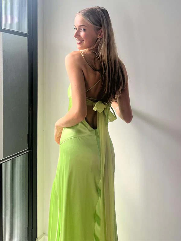 Green Satin Formal Prom Dress Bridesmaid Dresses J9472