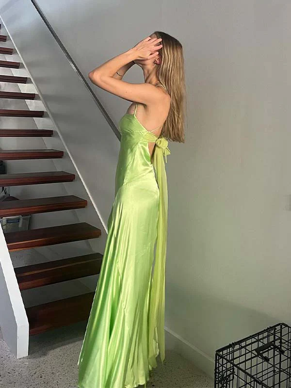 Green Satin Formal Prom Dress Bridesmaid Dresses J9472