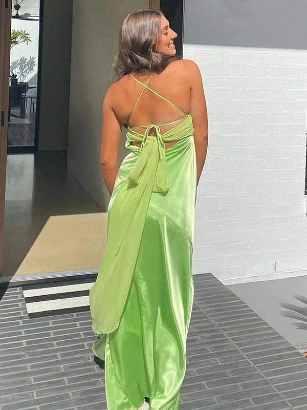 Green Satin Formal Prom Dress Bridesmaid Dresses J9472