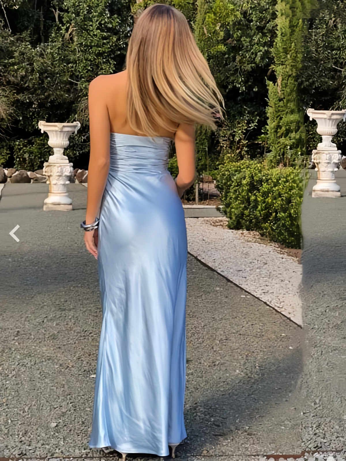 Satin Sky Blue Strapless Mermaid Long Prom Dress Bridesmaid Dress