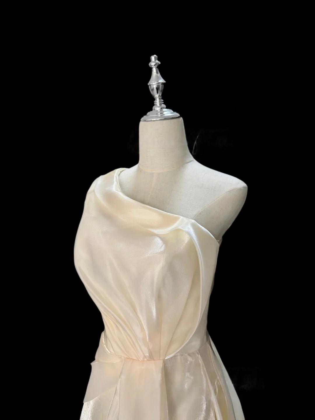 One Shoulder Cream A Line Prom Dress Elegant Evening Dress J9484