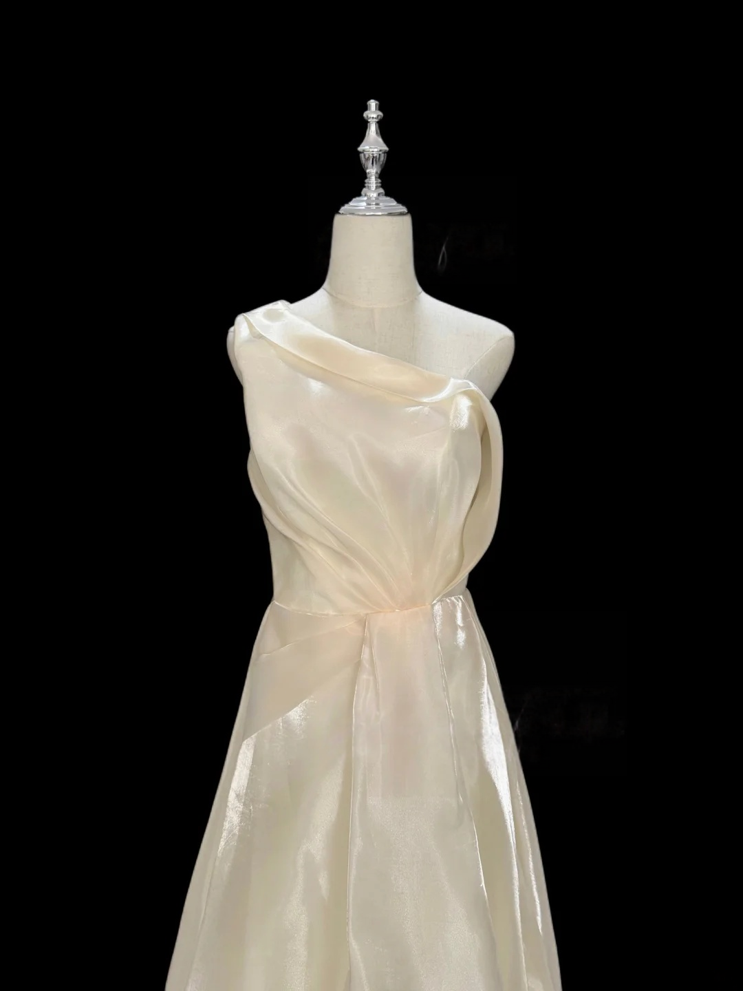 One Shoulder Cream A Line Prom Dress Elegant Evening Dress J9484