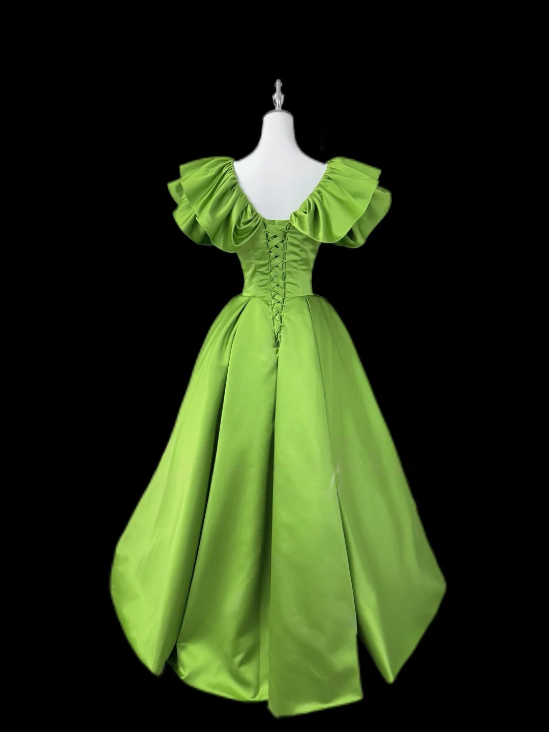 A-Line Green Prom Dress Ruffle Sleeves Formal Party Dress