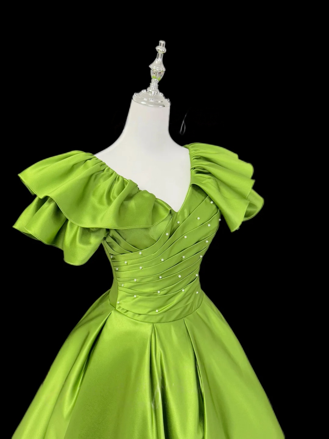 A-Line Green Prom Dress Ruffle Sleeves Formal Party Dress