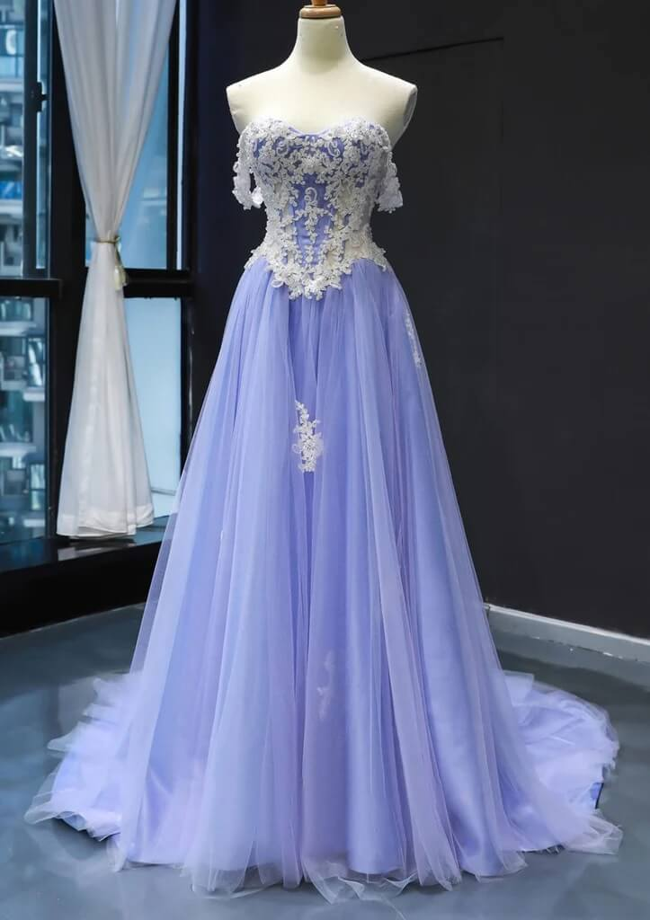 Off The Shoulder Lilac Long Prom Dresses A-Line Appliques Formal Party Dress J9493
