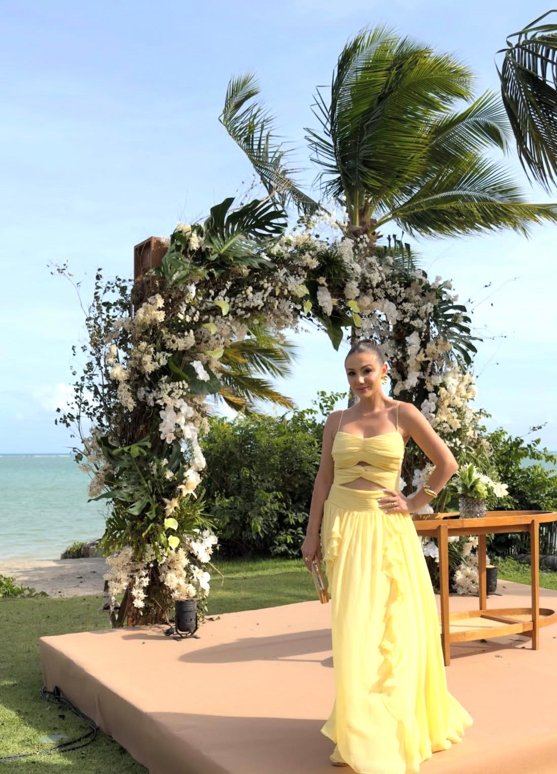 Spaghetti Strap A Line Yellow Wedding Guest Dress Chiffon Prom Dress J9507