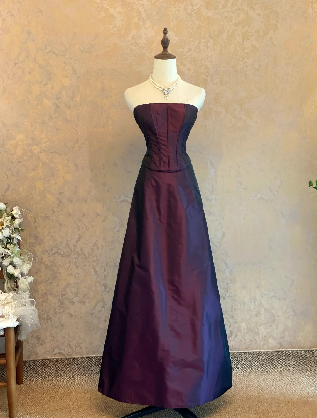 Strapless Wine Red Prom Dress Elegant Formal Evening Dress