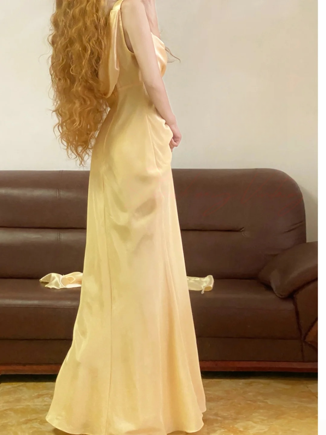 Yellow Mermaid Satin Prom Dress Vintage Formal Party Dress