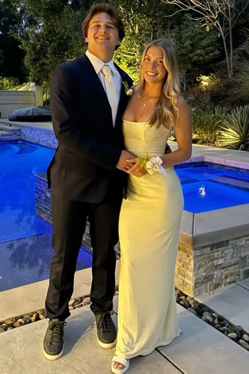 Yellow Strapless Sheath Long Prom Dress Satin Evening Dress J9525
