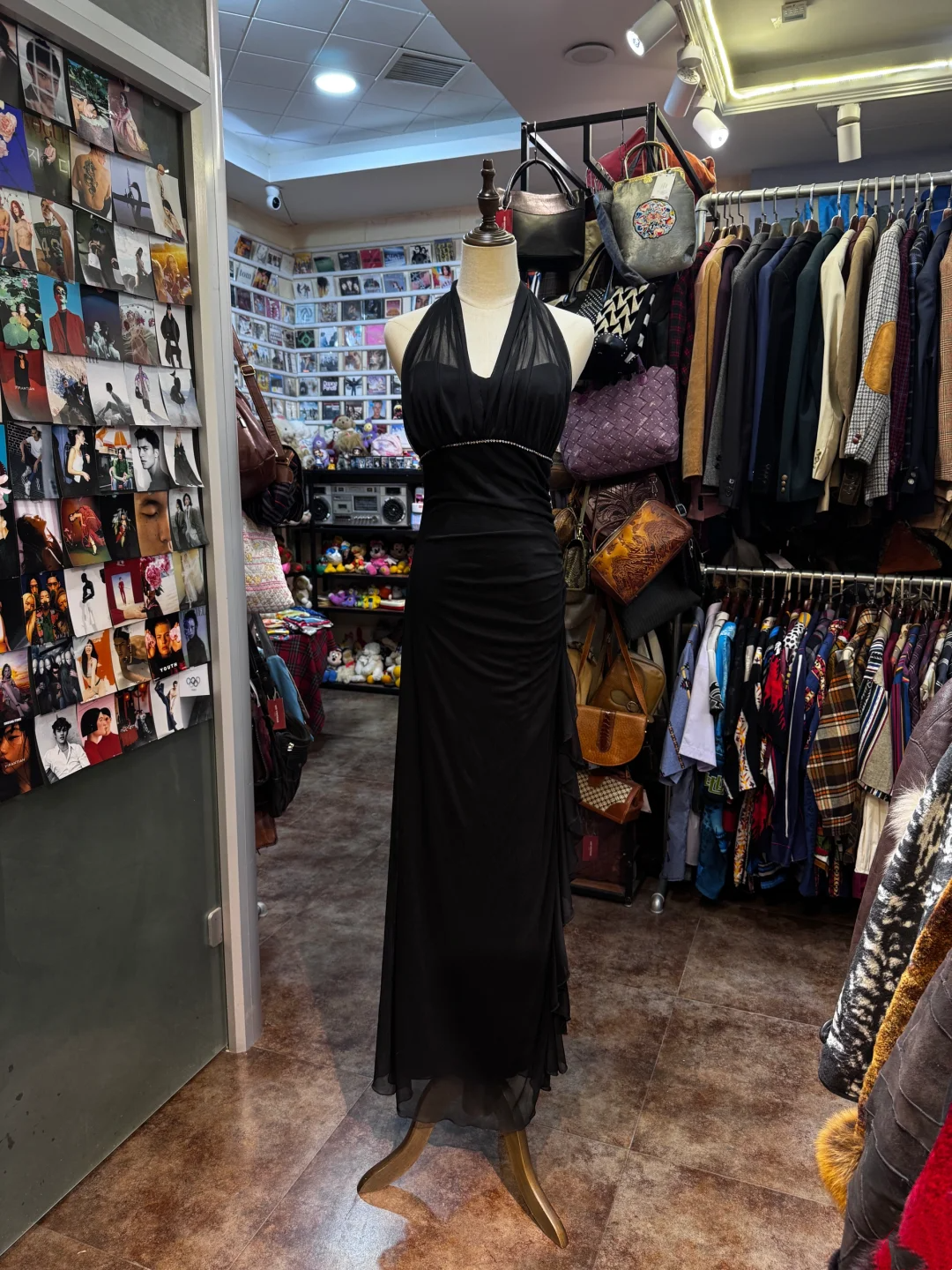 Halter Black Chiffon Prom Dress Sheath Evening Dress