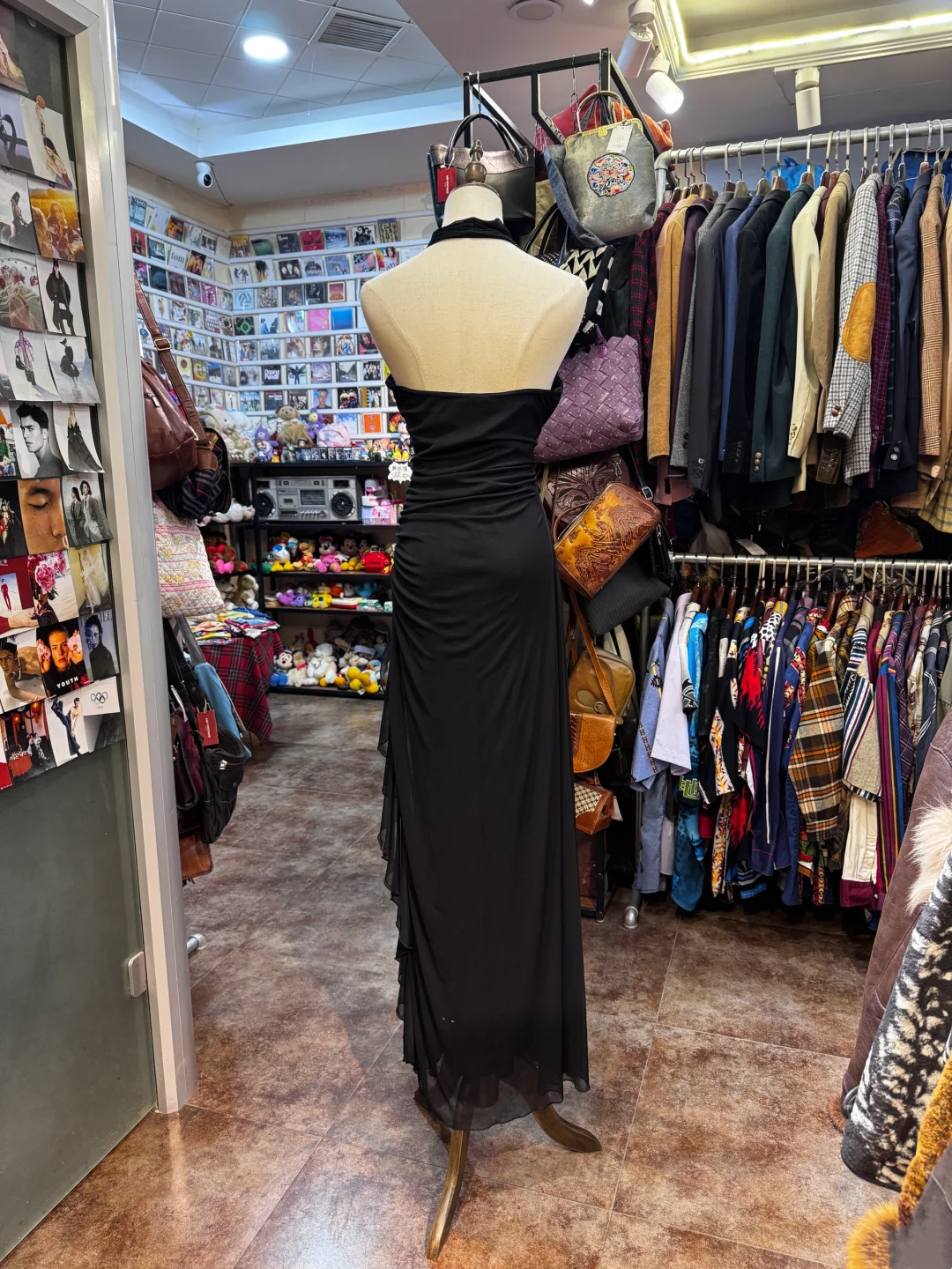 Halter Black Chiffon Prom Dress Sheath Evening Dress