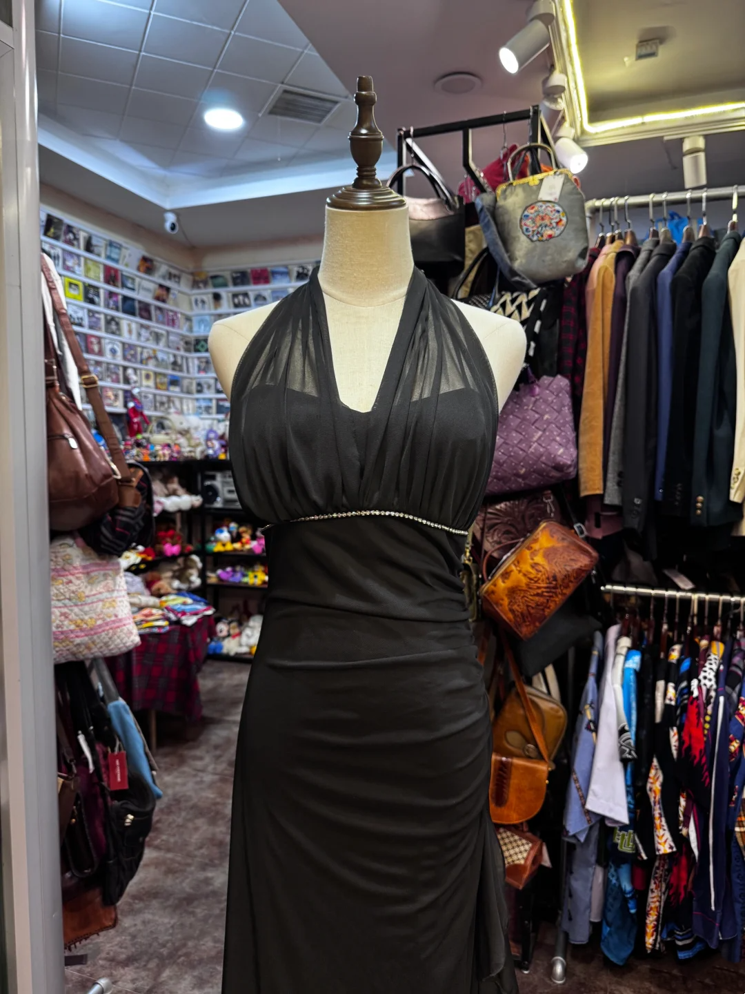 Halter Black Chiffon Prom Dress Sheath Evening Dress