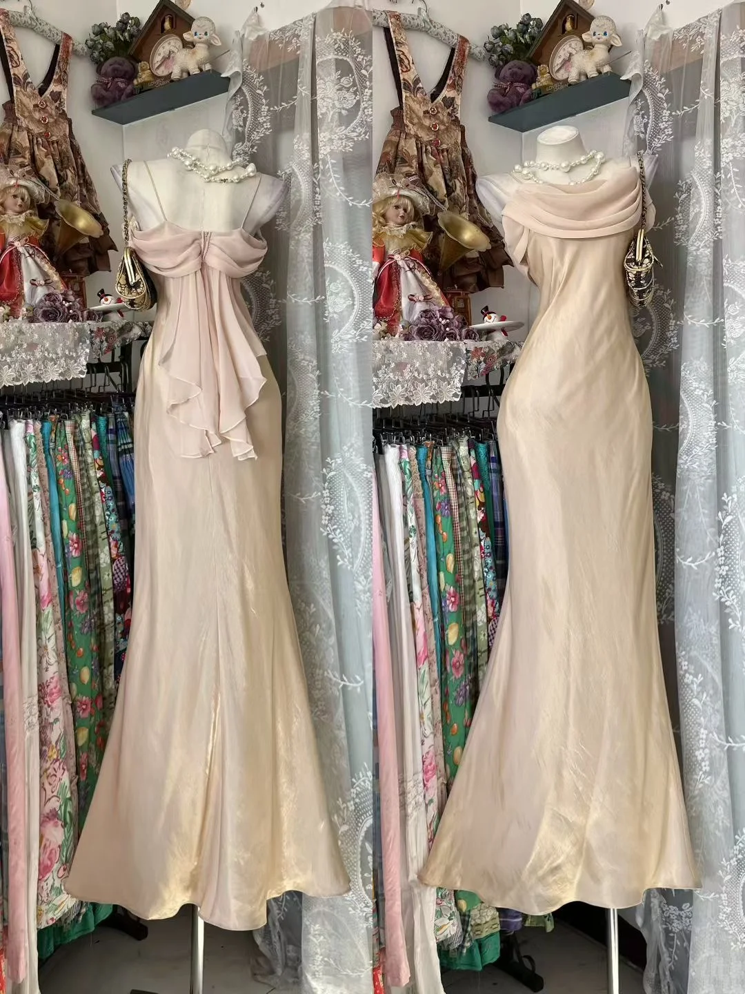 Spaghetti Strap Champagne Prom Dress Satin Formal Dress J9543