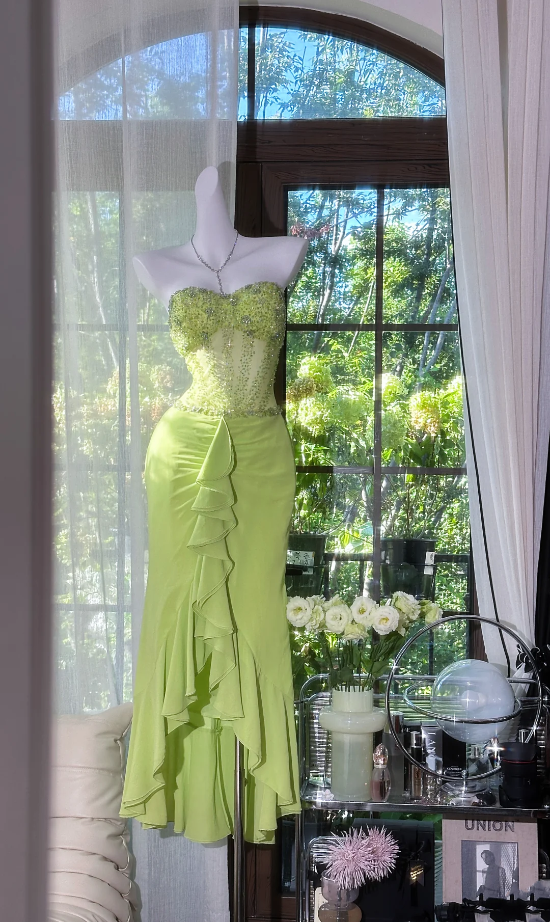 Strapless Ruffled Chiffon Prom Dress Sequin Party Dress